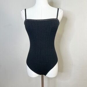 Victorias Secret Black Cable Knit Rhinestone Bodysuit Small Adjustable Straps